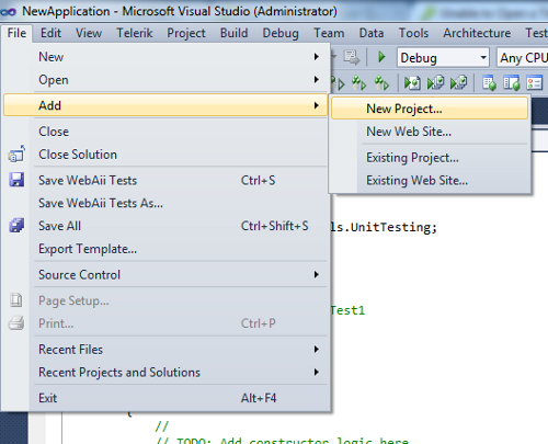 Click File > Add > New Project