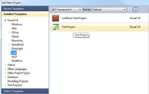 Choose Test Project and click Add