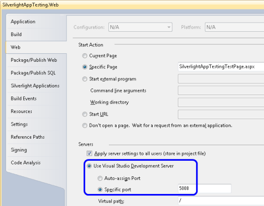 ASP.NET Development Server Specific Port