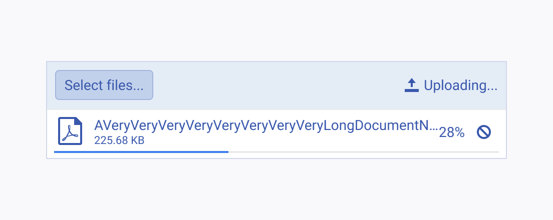 Render Telerik and Kendo UI Upload with a truncated long file name. A Telerik and Kendo UI Upload with a truncated long file name.