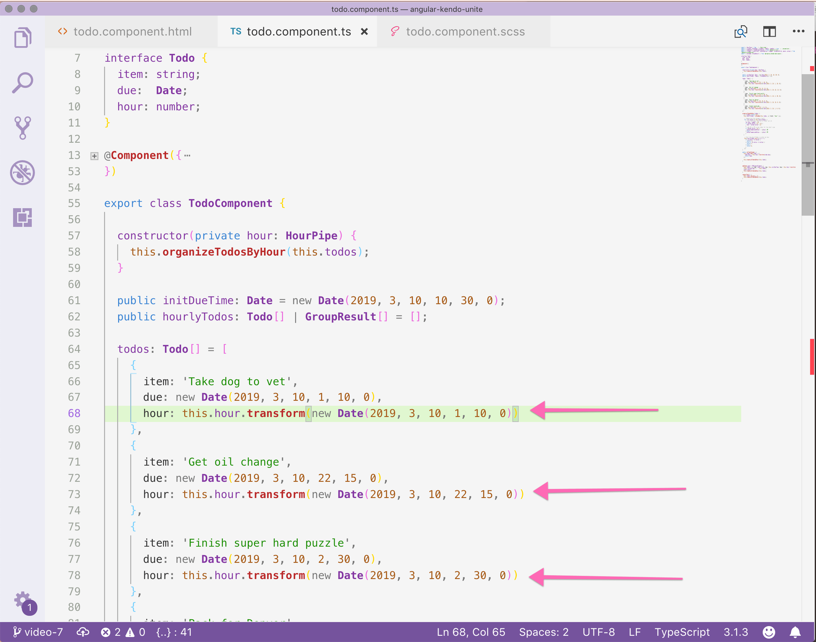 screenshot of todo component with newly updated todos array