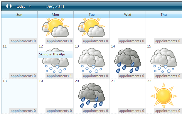 Weather forecast in month view