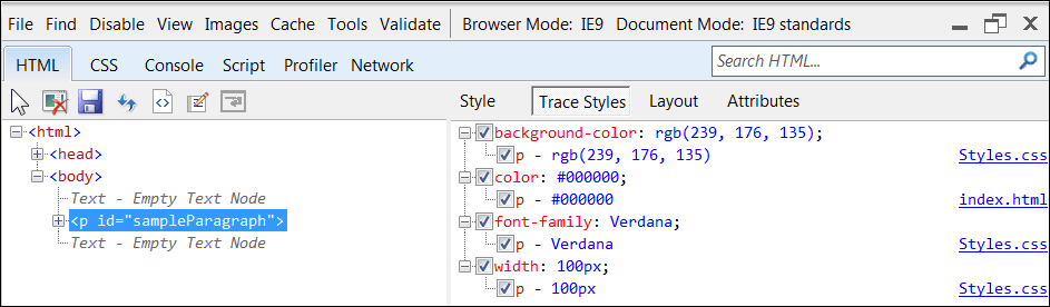 IE9 Trace Styles