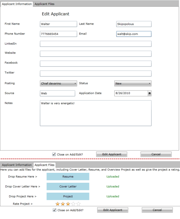 New UI for Add/Edit Applicant View