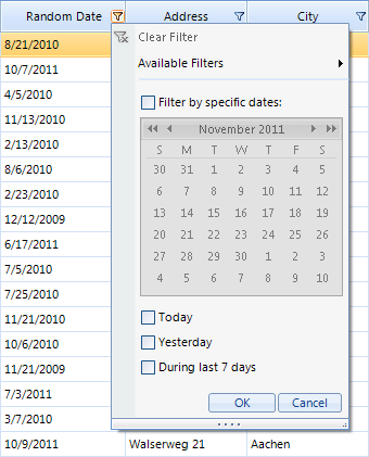 Excel-like Filtering Calendar