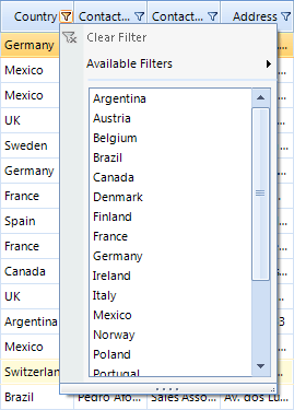Excel-like Filtering List