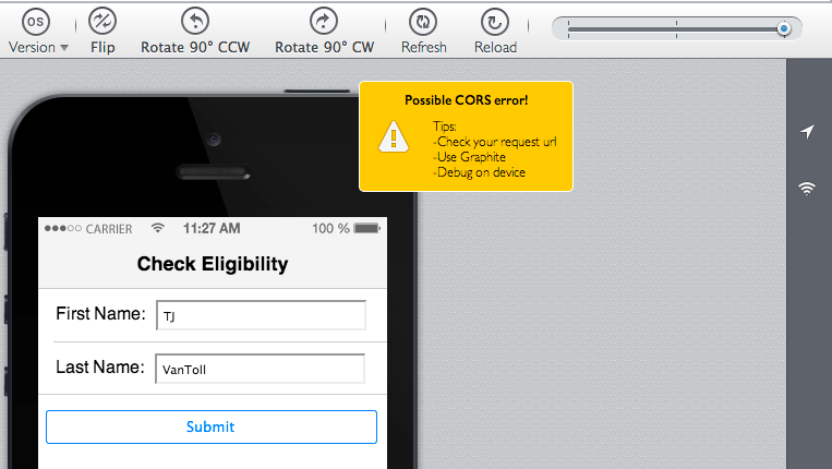 Display of our eligibility form on an iPhone