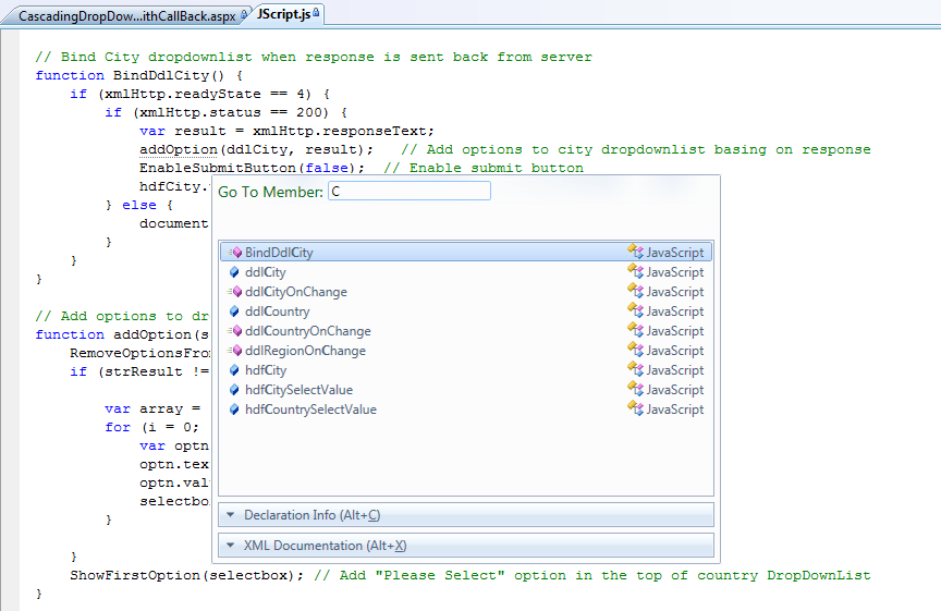 JustCode JavaScript code navigations