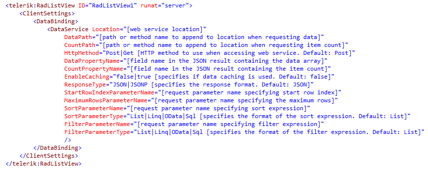 RadListView data service properties