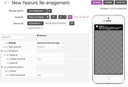 New Feature Re-engagement- Telerik Platform LeanPlum Example