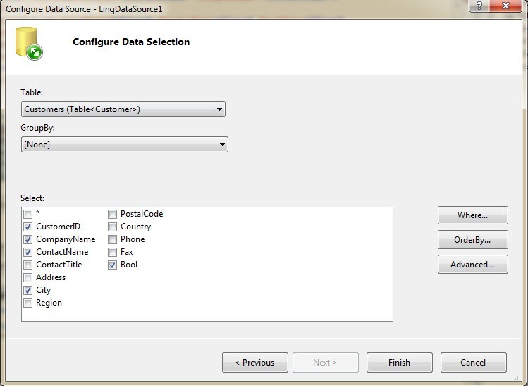 LinqDataSource Wizard - Query