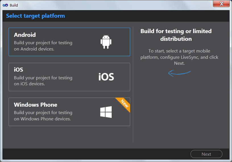 Telerik AppBuilder mobile build inside Visual Studio