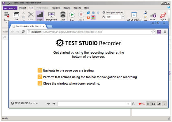 a preview of TestStudio R1 2013 Recording in Chrome 