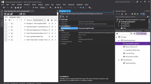 screenshot from and link to video: Using the Element Explorer in Test Studio's Visual Studio Plug-In