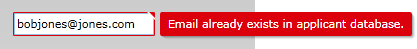 Email exists validation error