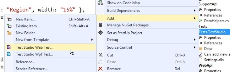 Visual Studio test adding