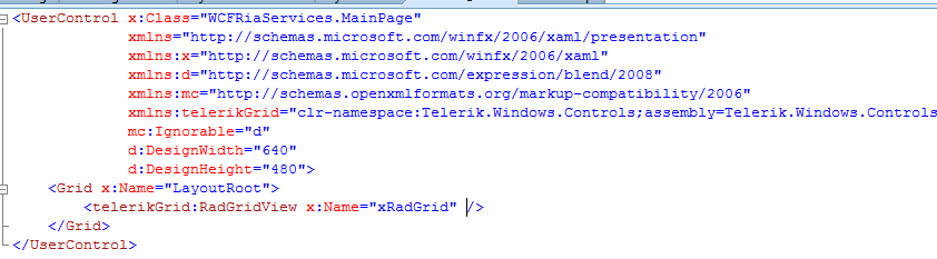RadGrid XAML setup