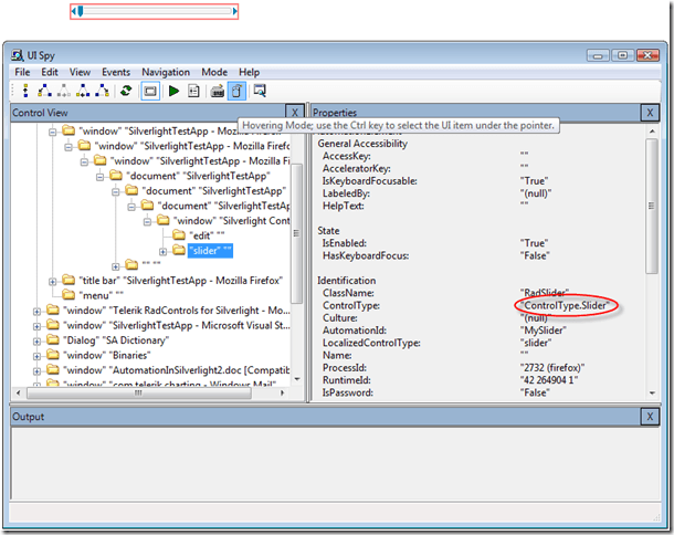 RadSlider in UI Spy