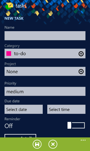 The 'Edit Task' page in the Tasks app made by Telerik