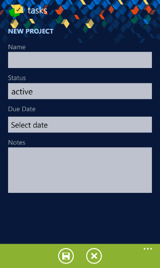 The 'Edit Project' page in the Tasks app made by Telerik