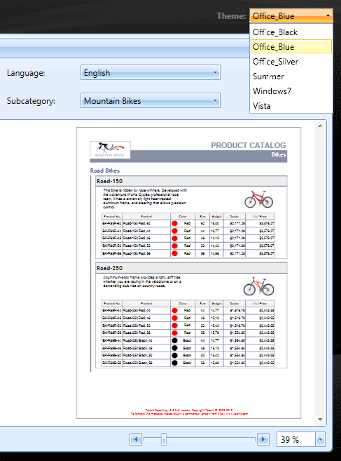 Telerik Reporting WPF Themes