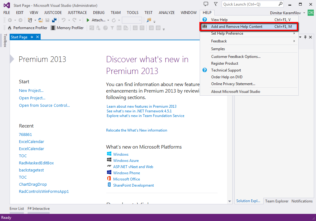 Installing Local Documentation For Ms Help Viewer Help3 In Visual Studio 2012 And 2013 Telerik Ui For Winforms Kb