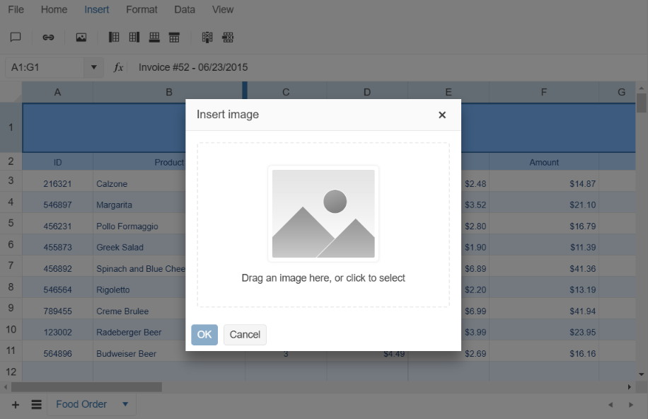 UI for ASP.NET Core Spreadsheet Insert Image pop-up