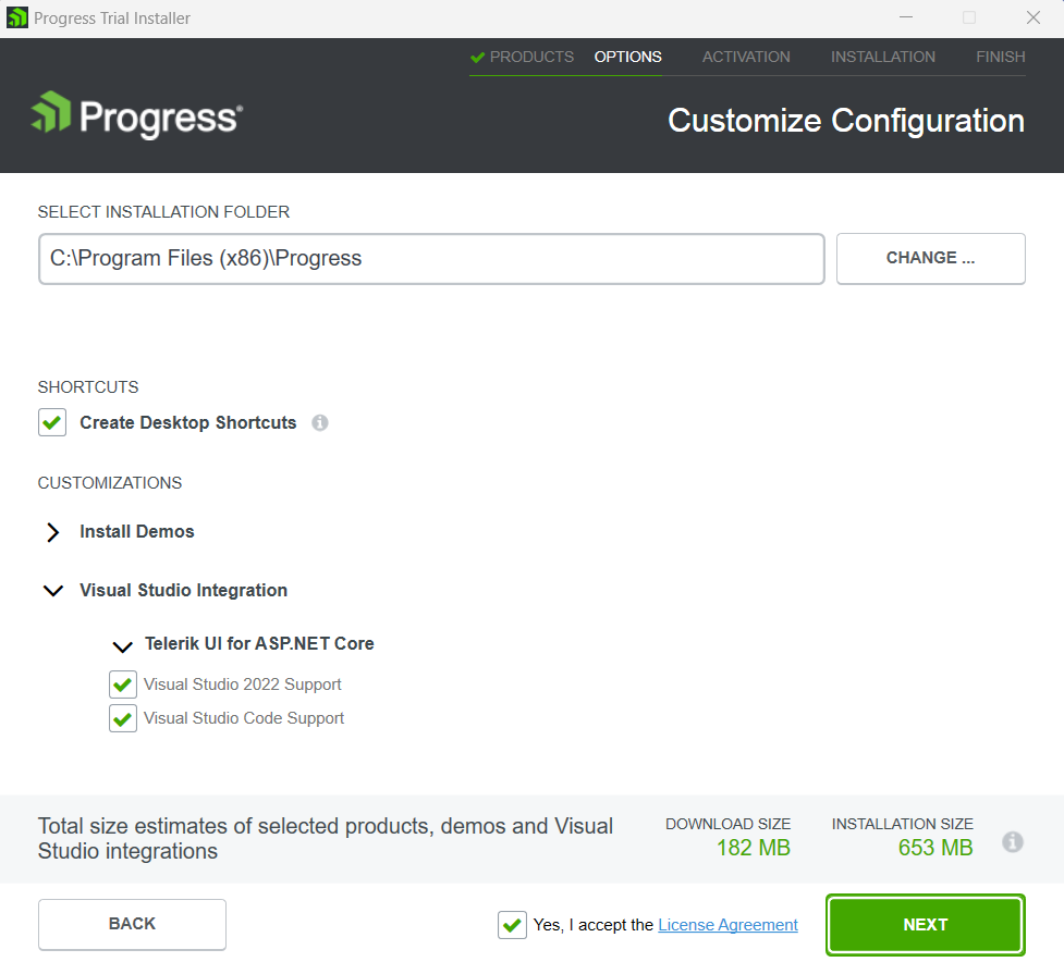 UI for ASP.NET Core NuGet checkbox in Progress Trial Installer