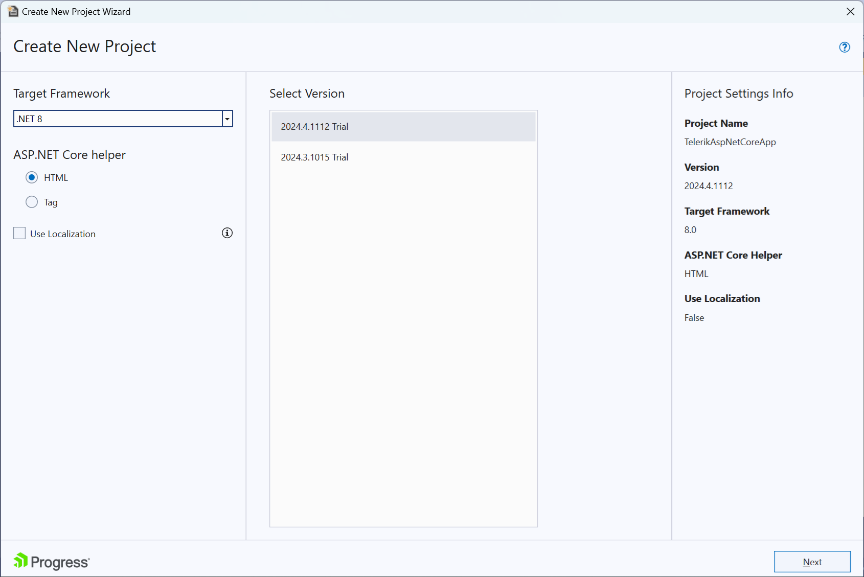 UI for ASP.NET Core New Project Wizard