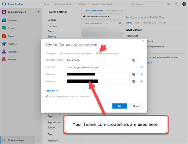 UI for ASP.NET Core Entering account credentials