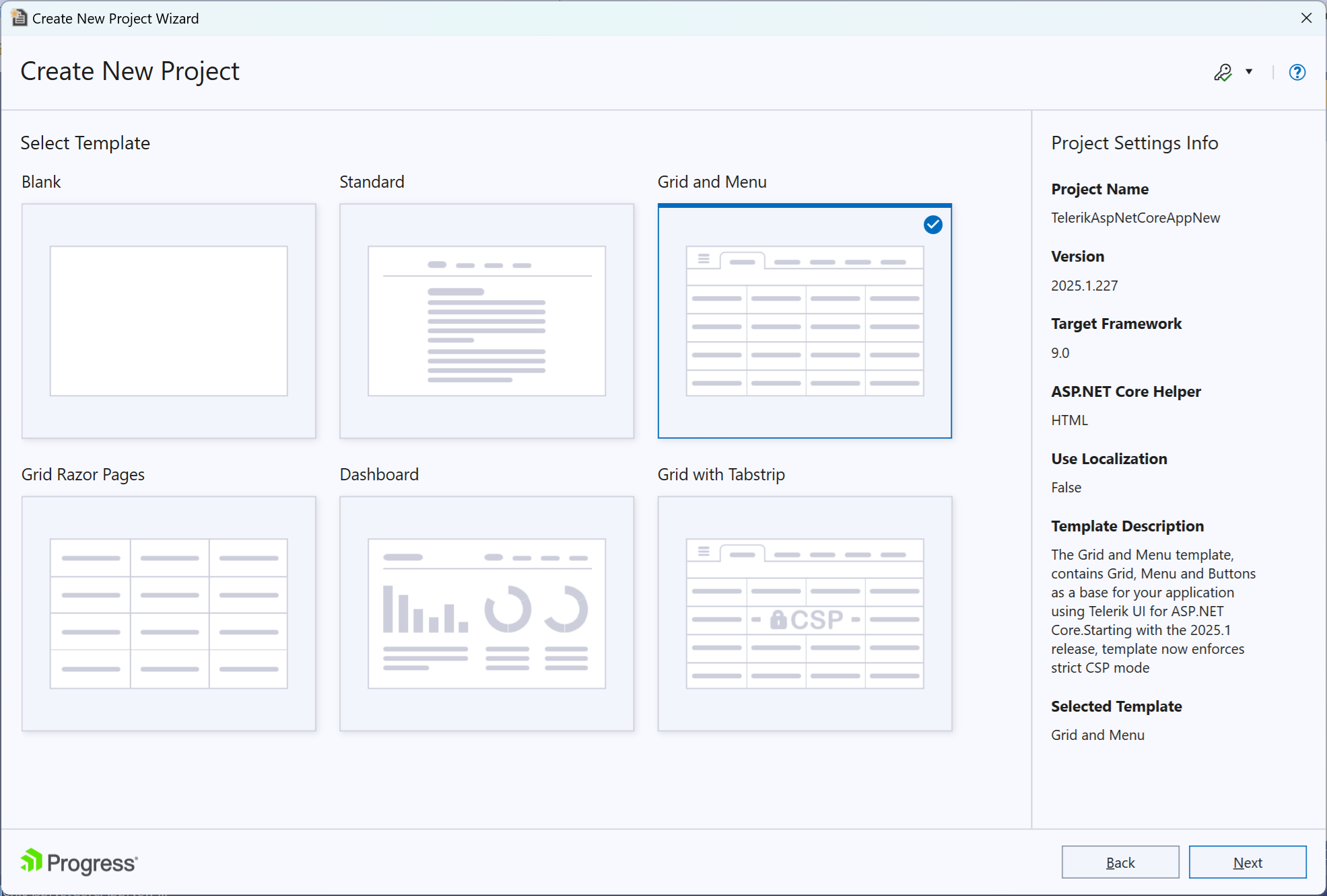 UI for ASP.NET Core New Project Wizard