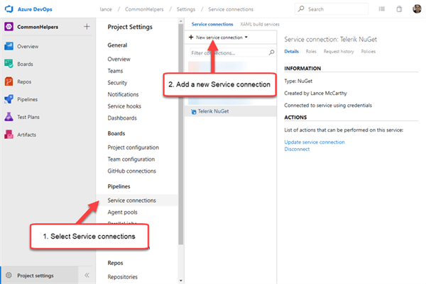 UI for ASP.NET Core New Service Connection