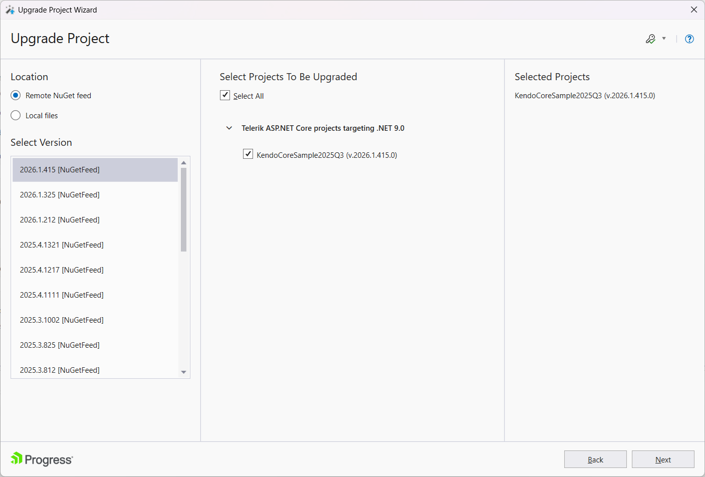 UI for ASP.NET Core Choosing projects and distribution version