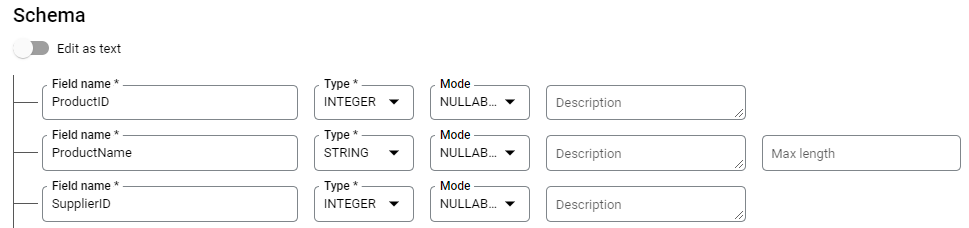 UI for ASP.NET Core Google cloud dataset schema
