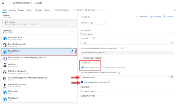 UI for ASP.NET Core Using packages from Azure Artifacts feed