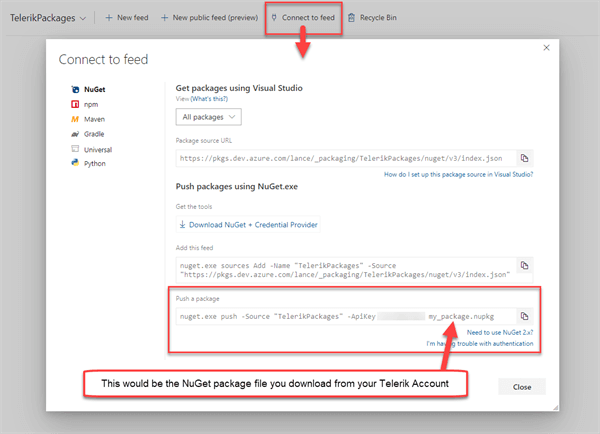 UI for ASP.NET Core Azure Artifacts Package Source