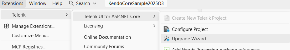 UI for ASP.NET Core Launching the Upgrade Wizard and choosing projects