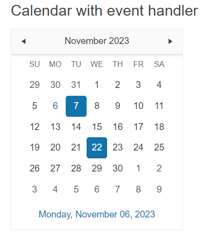 Sample Telerik UI for ASP.NET Core Calendar