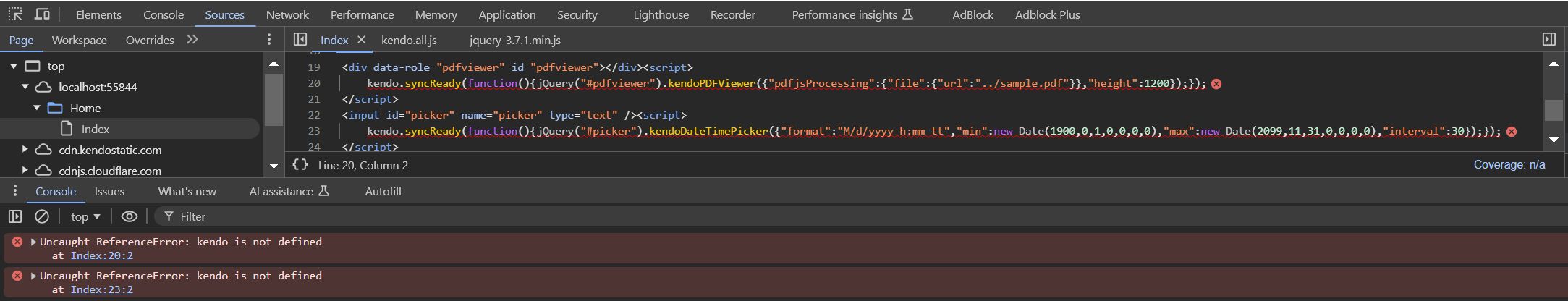 Kendo script, defined as a module, is not defined when the PDFViewer is initialized.