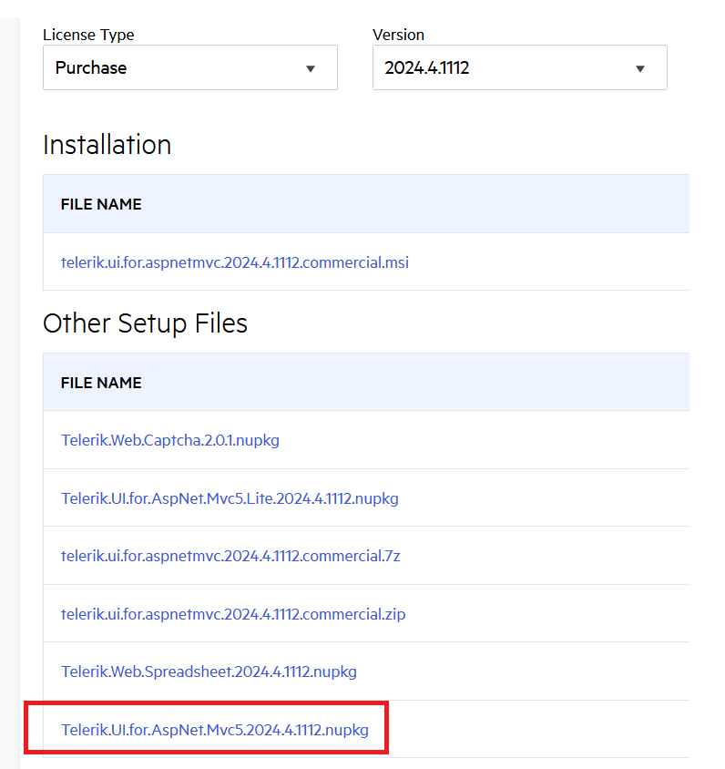 UI for ASP.NET MVC Download nupkg file