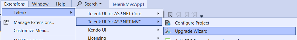 UI for ASP.NET MVC Launching the Upgrade Wizard and choosing projects