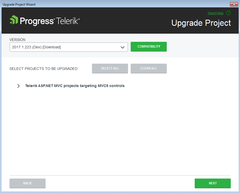 UI for ASP.NET MVC Choosing projects and distribution version