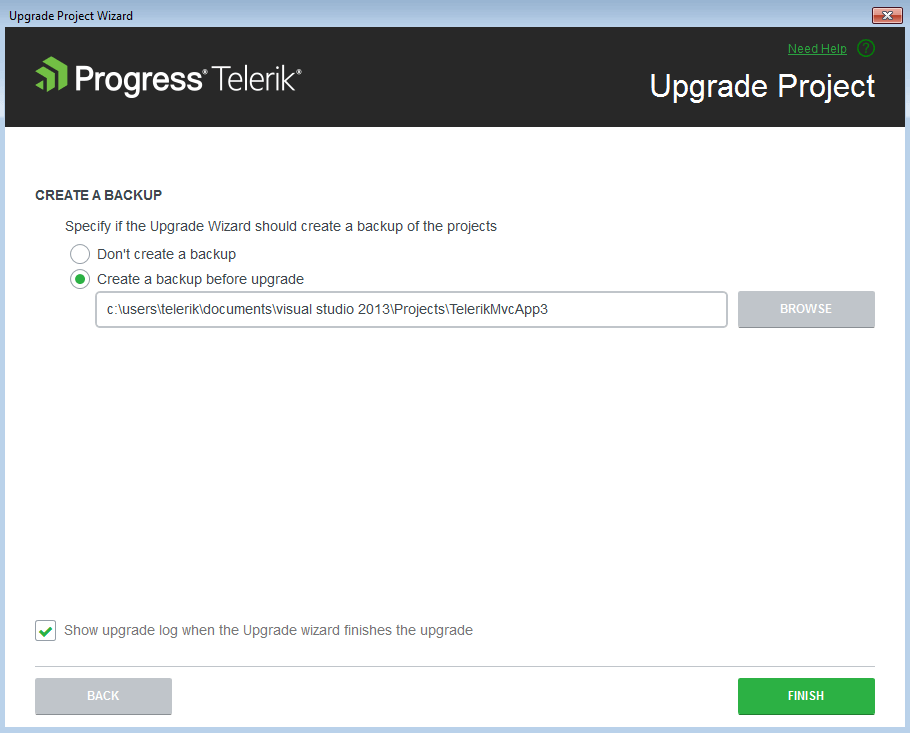 UI for ASP.NET MVC Creating backup