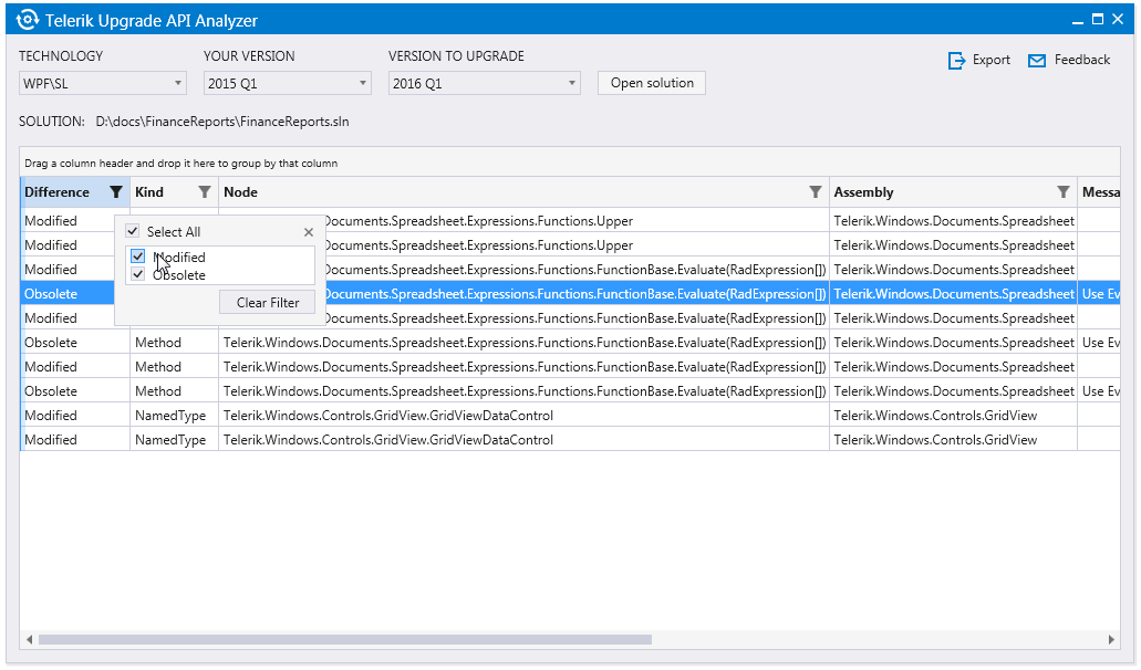 UI for ASP.NET MVC Displaying all found changes including the modifications