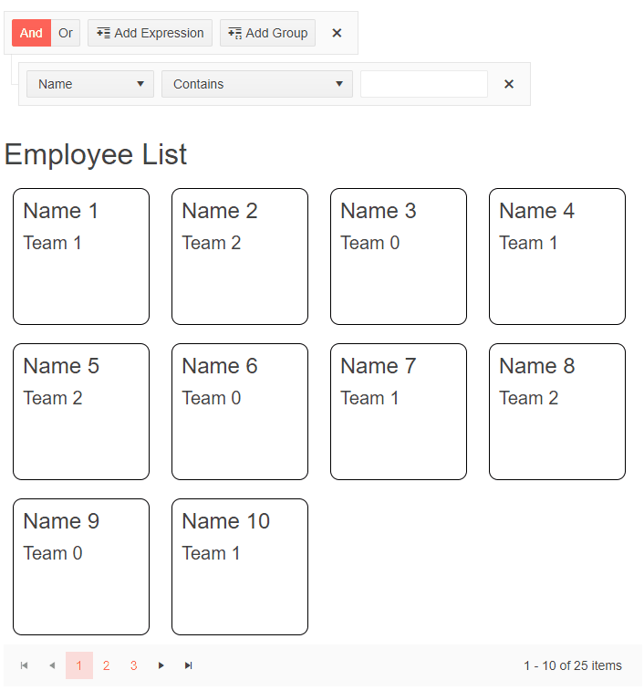 Blazor Filter Listview Integration