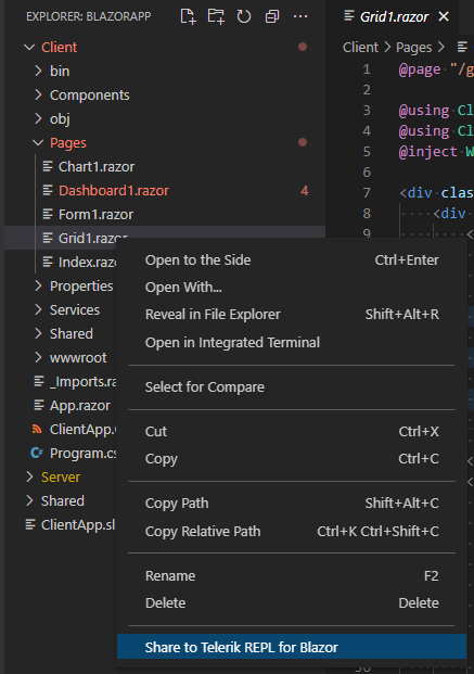 Share Using the Code Editor Context Menu