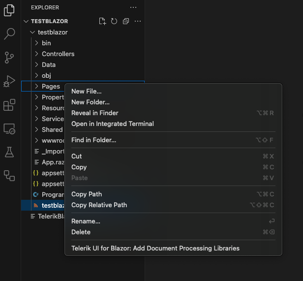 Configure Document Processing Wizard, Context Menu