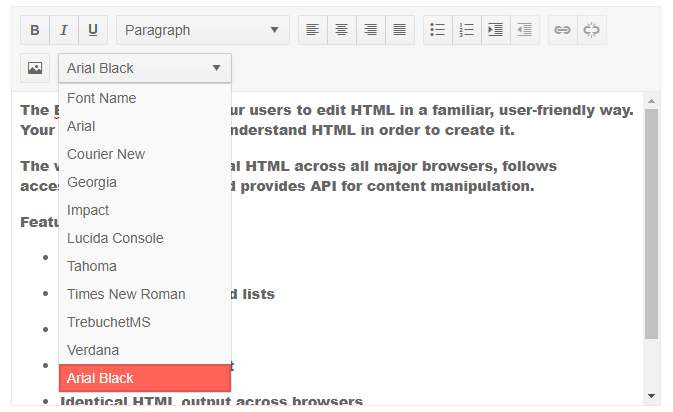 set the default content font using CSS and the fond to the Font family tool