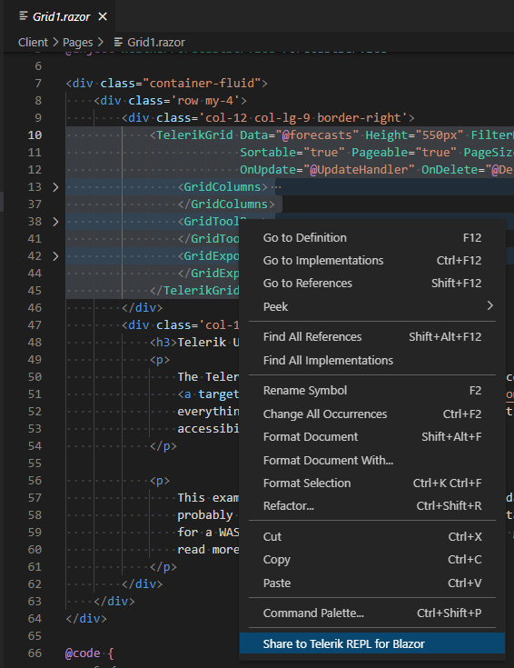 Share Using the Code Editor Context Menu