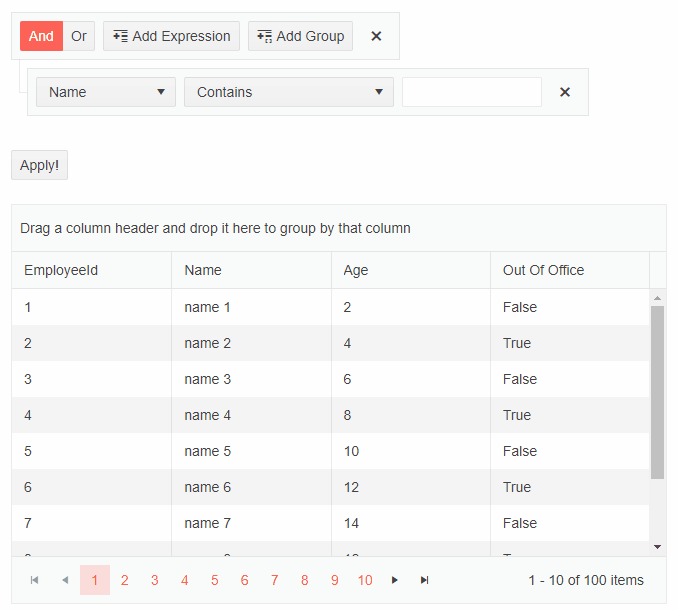 Blazor Filter Grid Integration